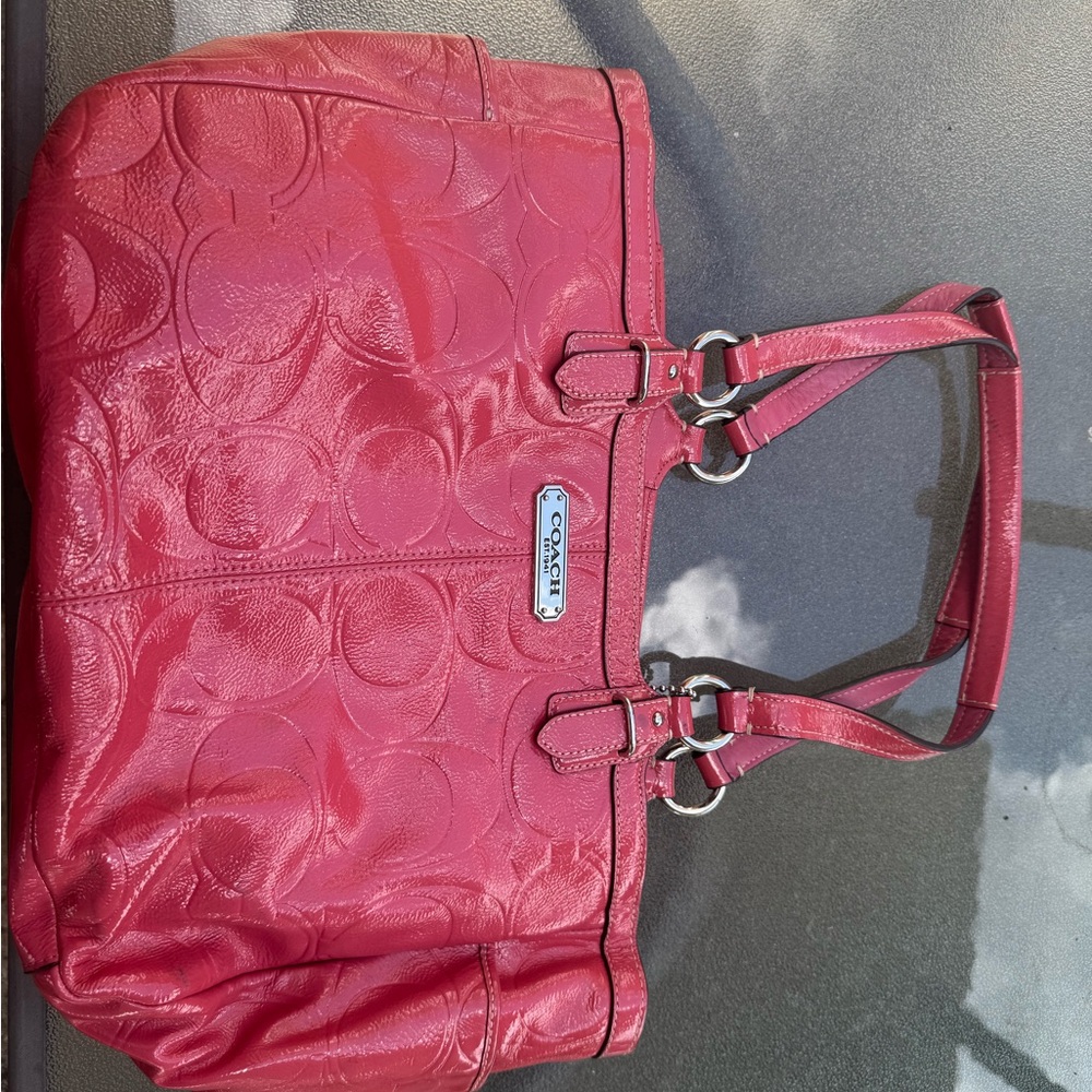 Coach Salmon Leather Glossy Tote with Silver Hardware